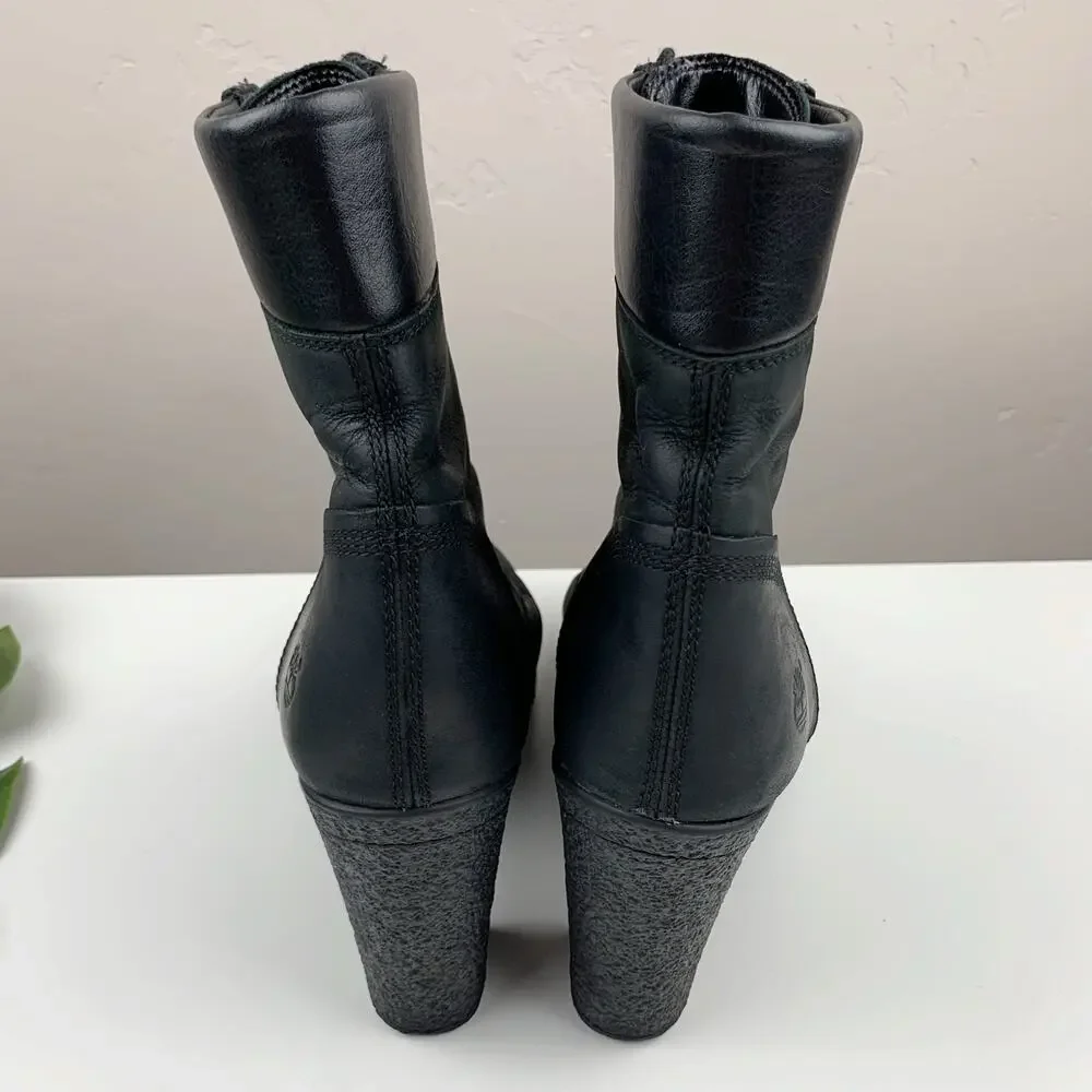 Timberland Glancy Ankle Boots Heeled Black Leather Lace Up Women's 8 - Picture 10 of 12